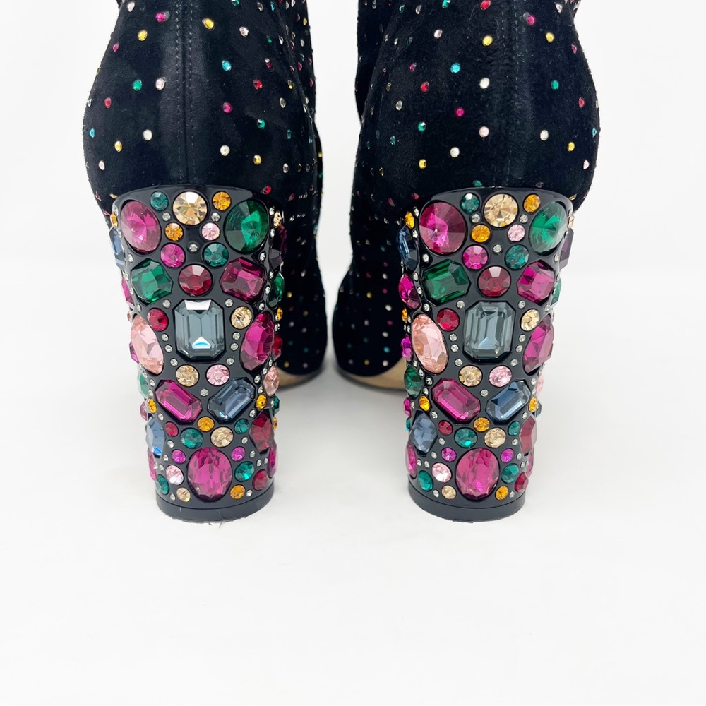 Jimmy Choo Boots Black Suede Bejeweled Sock Boot - Picture 5 of 9